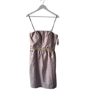 Tahari Gerard Detactable Strap Gold Dress with Braided Sequence Waist - Size 8